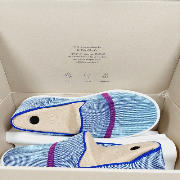 New Rothy’s Original Blue Knit Round Toe Slip On Reflector Sneaker E705 - Picture 8 of 9